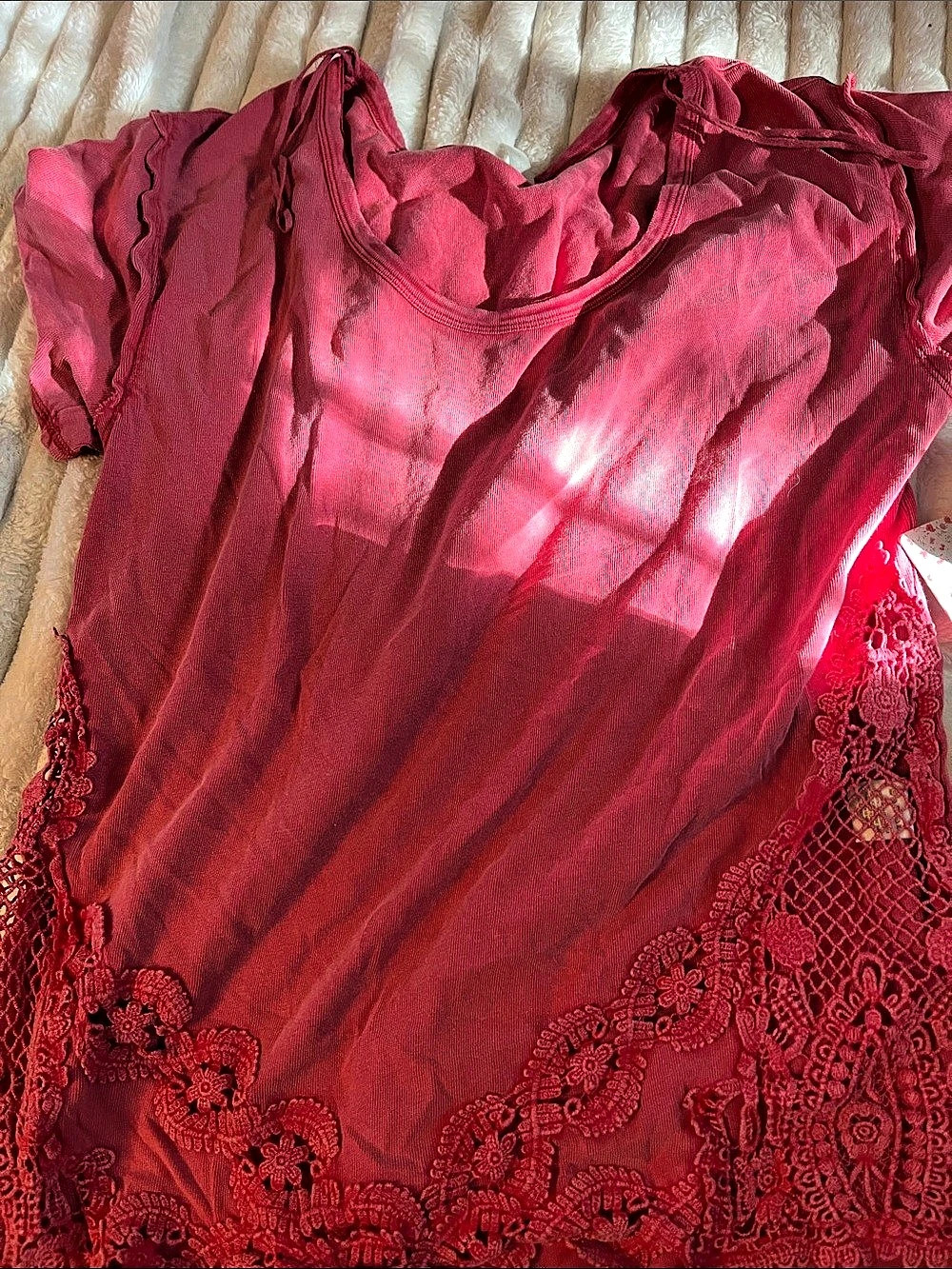 Free People F965U869 Lace Hem Tank Top in Pink Size Small NWT